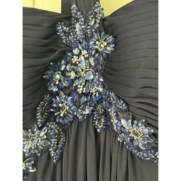 Xscape Joanne Chen Black Blue Jeweled Gown Size 8 Formal - Picture 6 of 9